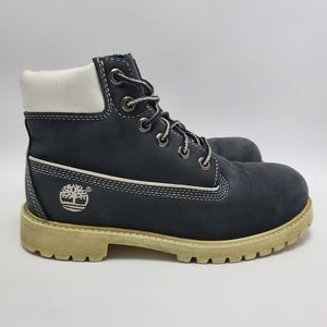 Timberland Kids Boys Nubuck Black White Sole Premium Waterproof Boots Size 2